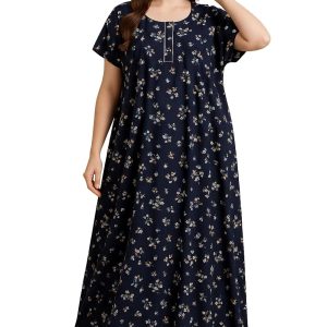 Women's Cotton Floral Nightdress with Pocket - Style 003