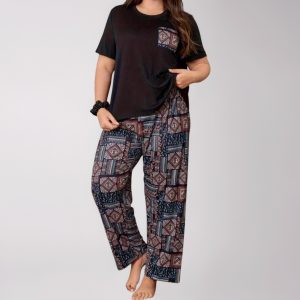 Women's Cotton Blend Ethnic Printed Pajama Set Plus Size - Style 004
