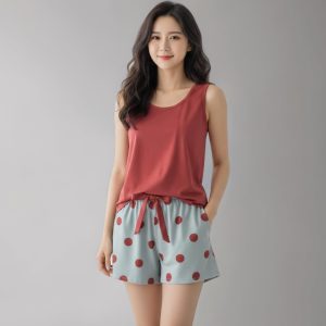 Women's Cotton Blend Printed Shorts Night Suit Sleeveless - Style 018