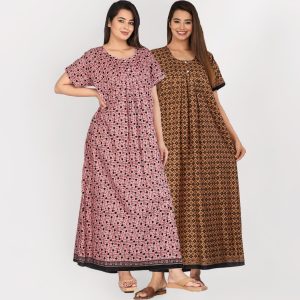 Women's Cotton Ethnic Printed Nightdress Pack of 2 - Style 024