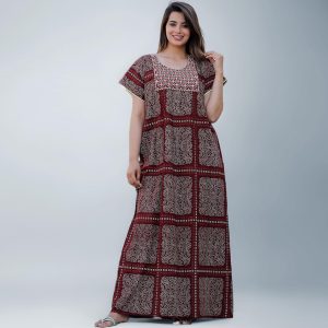 Women's Cotton Ethnic Printed Nightdress - Style 031
