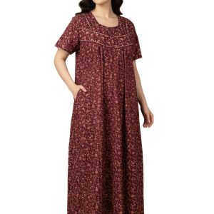 Women's Cotton Floral Nightdress with Pocket - Style 067