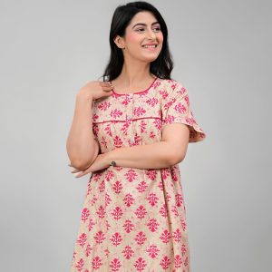 Women's Cotton Ethnic Printed Nightdress - Style 092