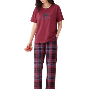 Women's Cotton Blend Printed Pajama Set Short Sleeve - Style 099