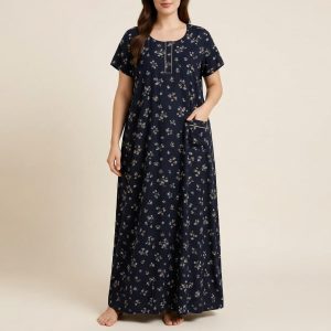 Women’s Cotton Floral Nightdress with Pocket – Style 003