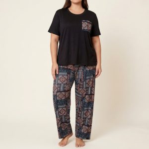 Women’s Cotton Blend Ethnic Printed Pajama Set Plus Size – Style 004