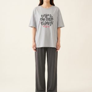 Women’s Soft Fabric Printed Pajama Set Short Sleeve – Style 014