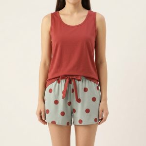 Women’s Cotton Blend Printed Shorts Night Suit Sleeveless – Style 018