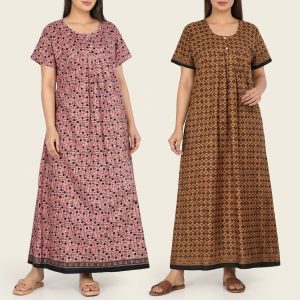 Women’s Cotton Ethnic Printed Nightdress Pack of 2 – Style 024