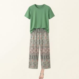 Women’s Cotton Printed Pajama Set Short Sleeve – Style 058