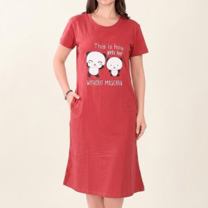 Women’s Cotton Printed Nightdress with Pocket – Style 066
