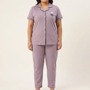 Women’s Cotton Printed Pajama Set Plus Size – Style 074