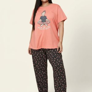 Women’s Cotton Printed Pajama Set Plus Size – Style 100