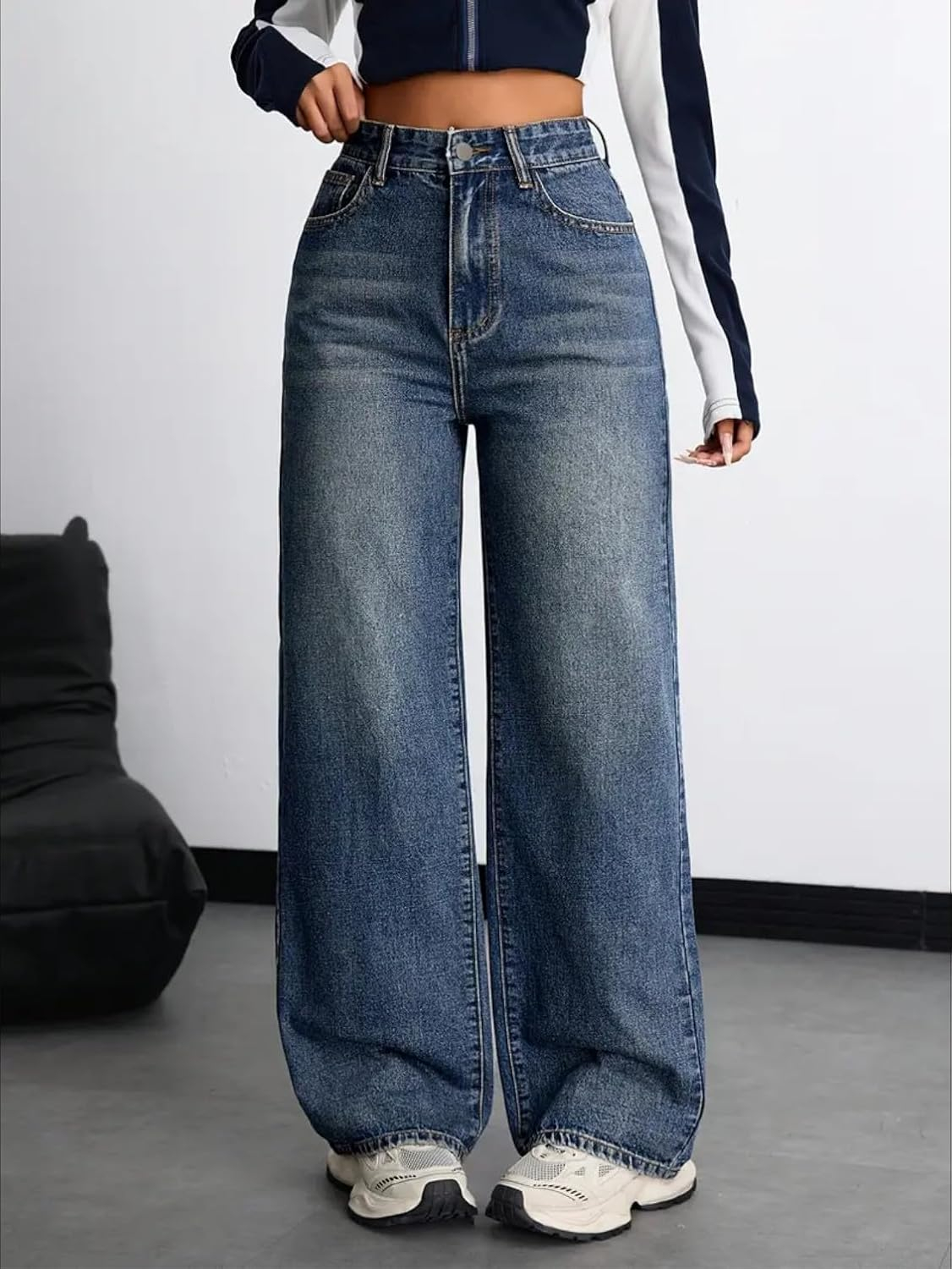 Women Stretch High-Waist Baggy Denim Jeans - Image 2