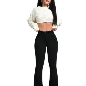 Women High-Waist Flared Denim Jeans