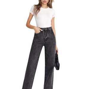 Women High-Waist Straight Cotton Denim Jeans