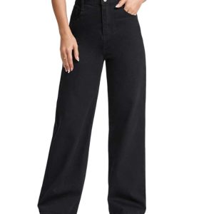 Women Clean Look Wide Leg Flared Jeans