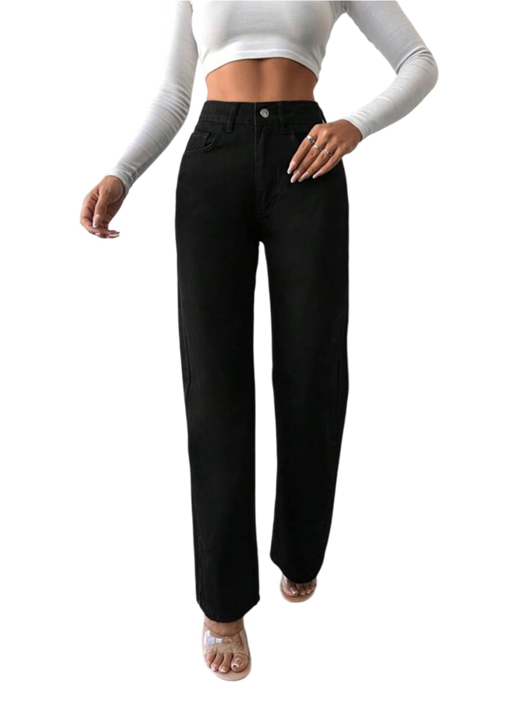 Women Clean Look Wide Leg Flared Jeans - Image 14