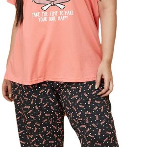 Women Plus Size Cotton T-Shirt and Pyjama Set