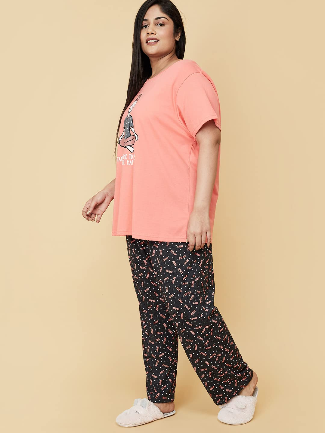 Women Plus Size Cotton T-Shirt and Pyjama Set - Image 2