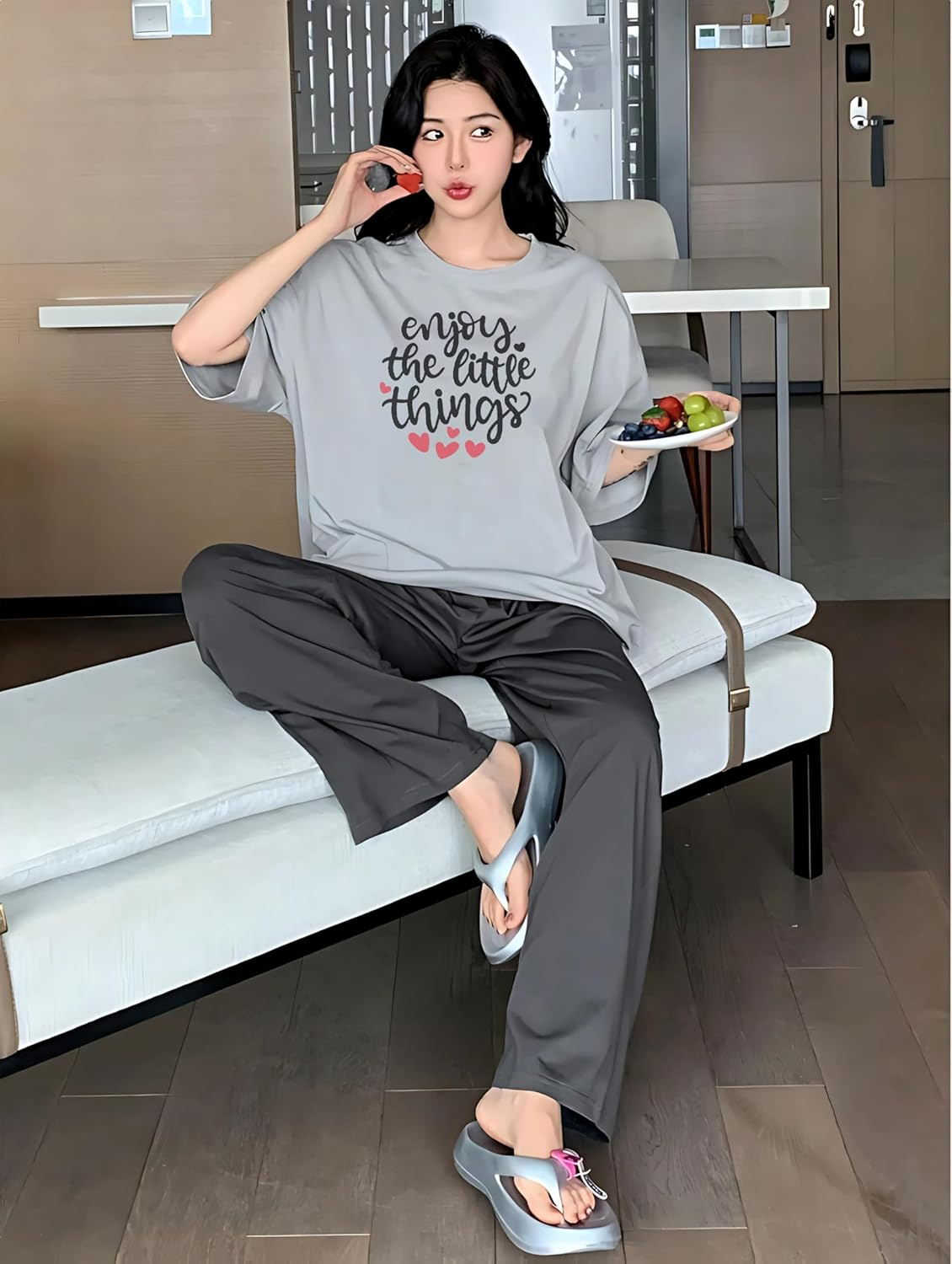 Women Round Neck Printed Nightsuit Set - Image 2