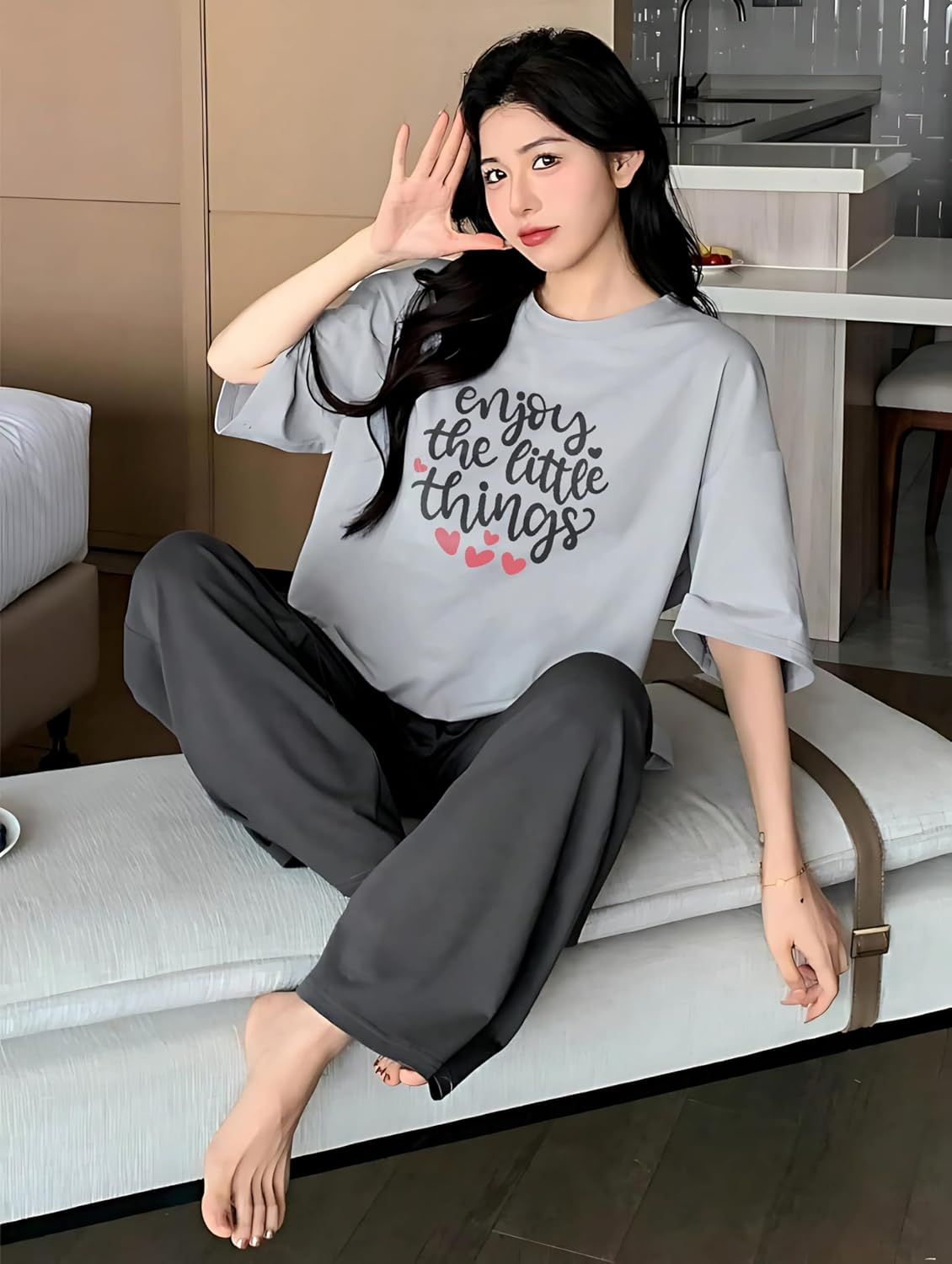 Women Round Neck Printed Nightsuit Set - Image 3