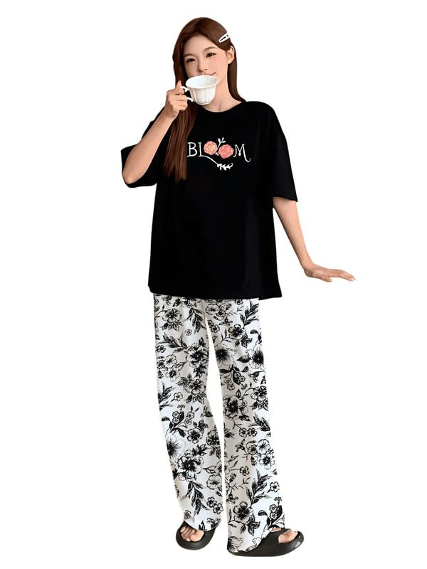 Women Round Neck Printed Nightsuit Set - Image 32