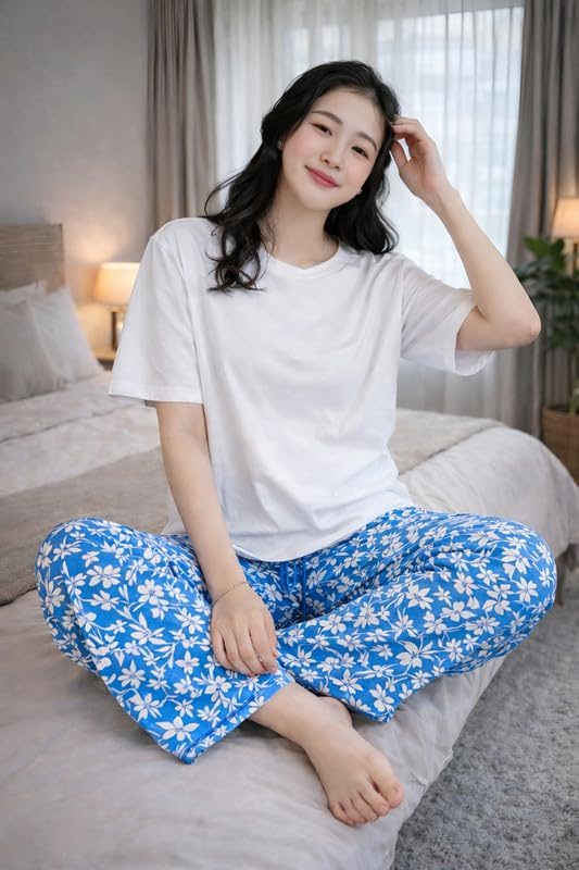 Women Round Neck Printed Nightsuit Set - Image 40