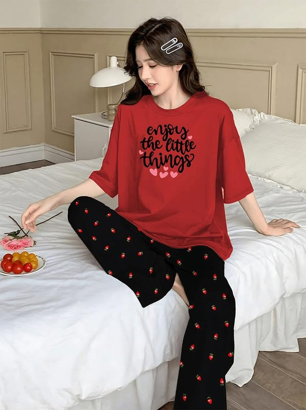 Women Round Neck Printed Nightsuit Set - Image 54