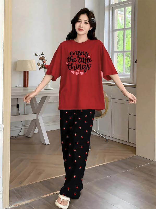 Women Round Neck Printed Nightsuit Set - Image 55