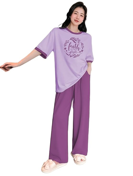 Women Round Neck Printed Nightsuit Set - Image 62