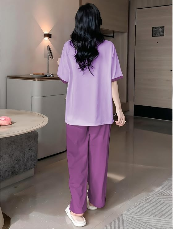 Women Round Neck Printed Nightsuit Set - Image 63