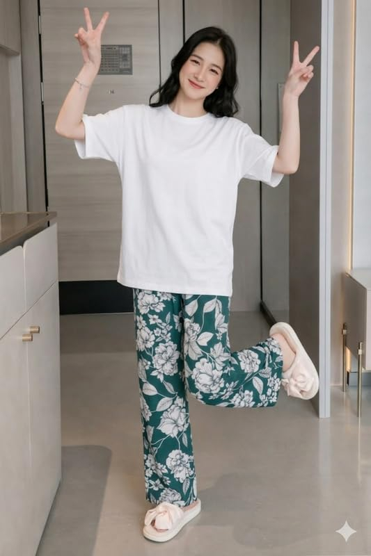 Women Round Neck Printed Nightsuit Set - Image 76