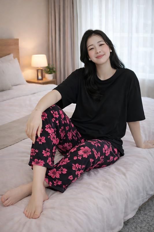 Women Round Neck Printed Nightsuit Set - Image 91