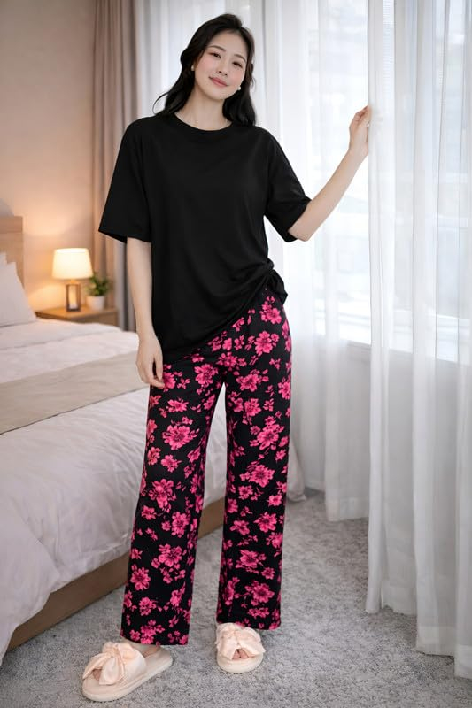 Women Round Neck Printed Nightsuit Set - Image 93
