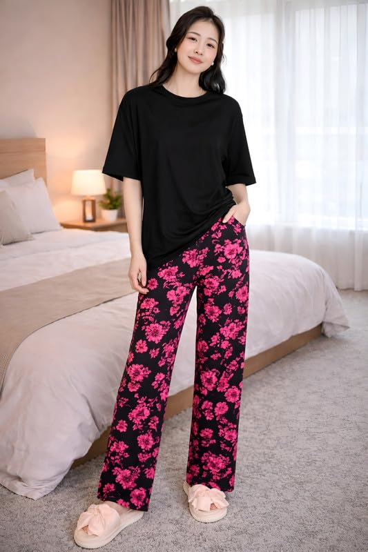 Women Round Neck Printed Nightsuit Set - Image 94