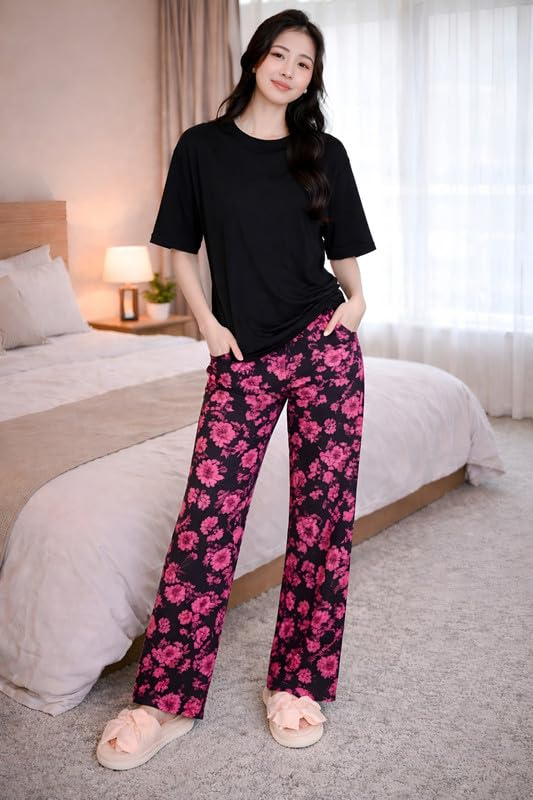 Women Round Neck Printed Nightsuit Set - Image 95