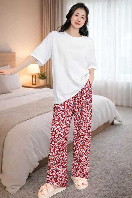Women Round Neck Printed Nightsuit Set - Image 97