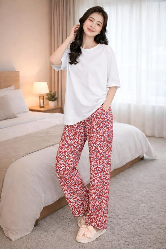 Women Round Neck Printed Nightsuit Set - Image 98