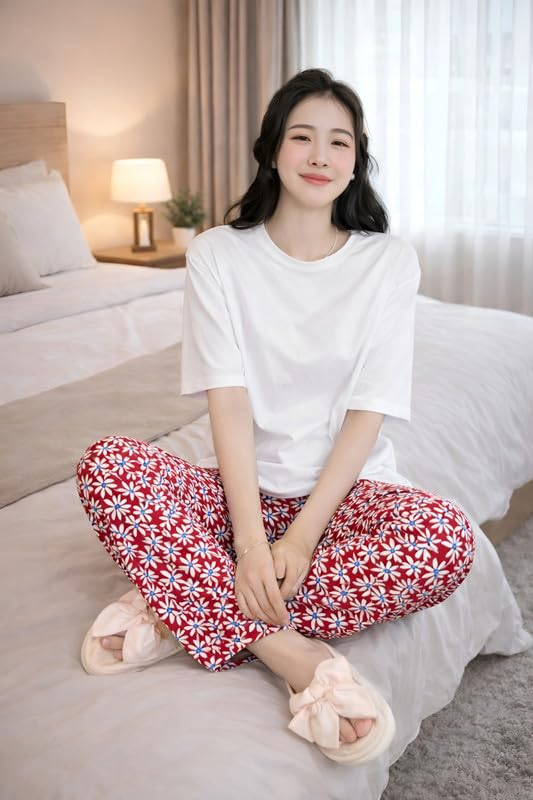 Women Round Neck Printed Nightsuit Set - Image 99