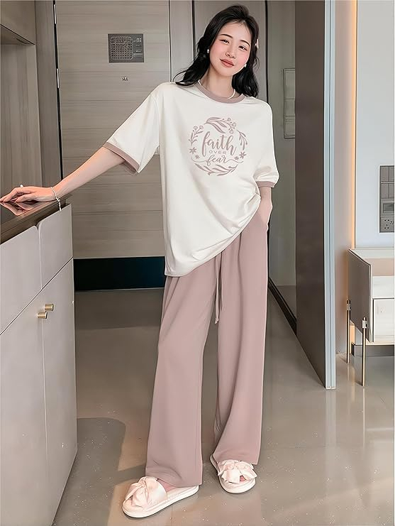 Women Round Neck Printed Nightsuit Set - Image 102