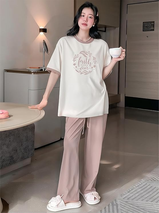Women Round Neck Printed Nightsuit Set - Image 103