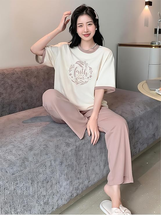 Women Round Neck Printed Nightsuit Set - Image 104