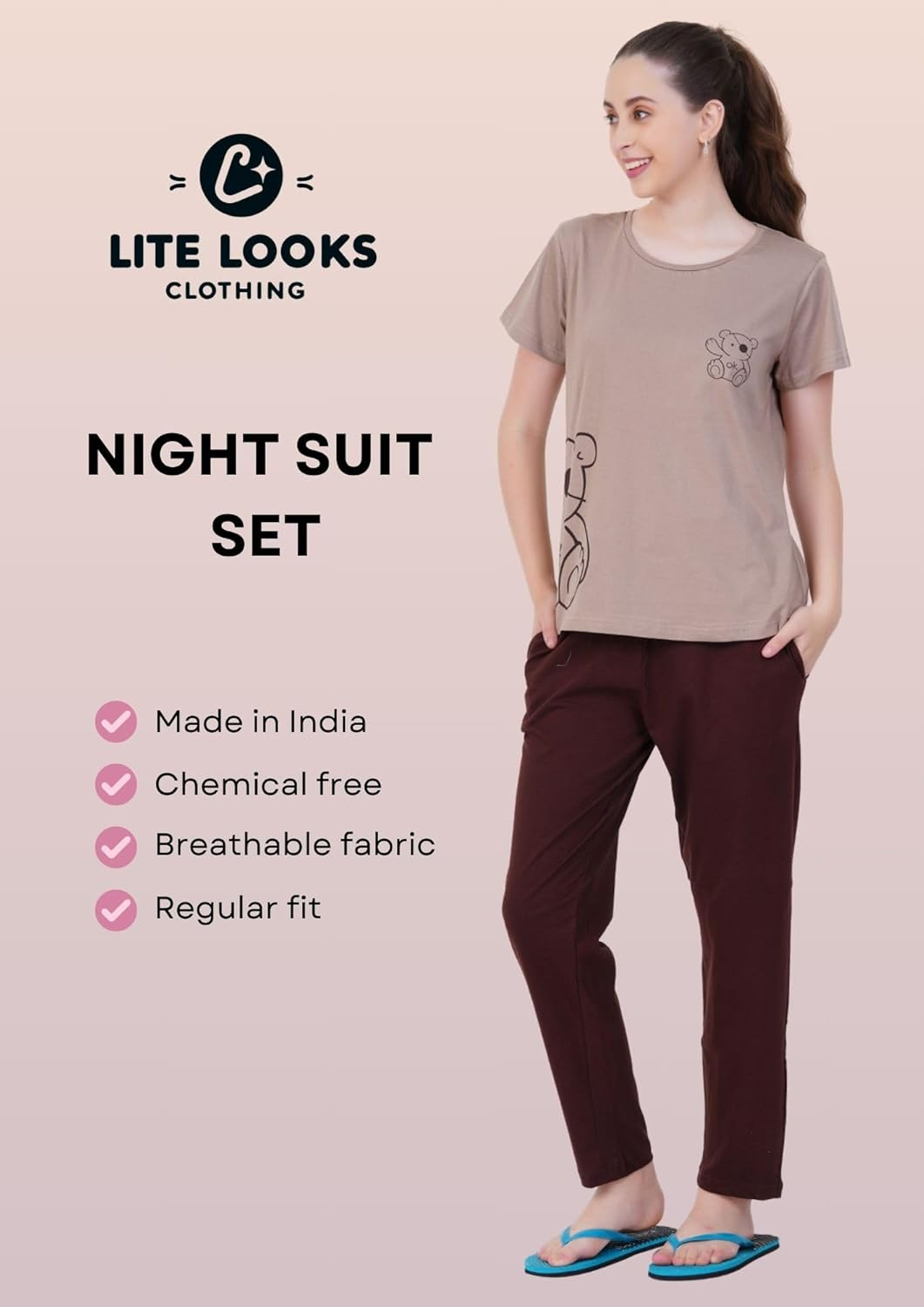 Women Premium Cotton Printed Night Suit Set - Image 2