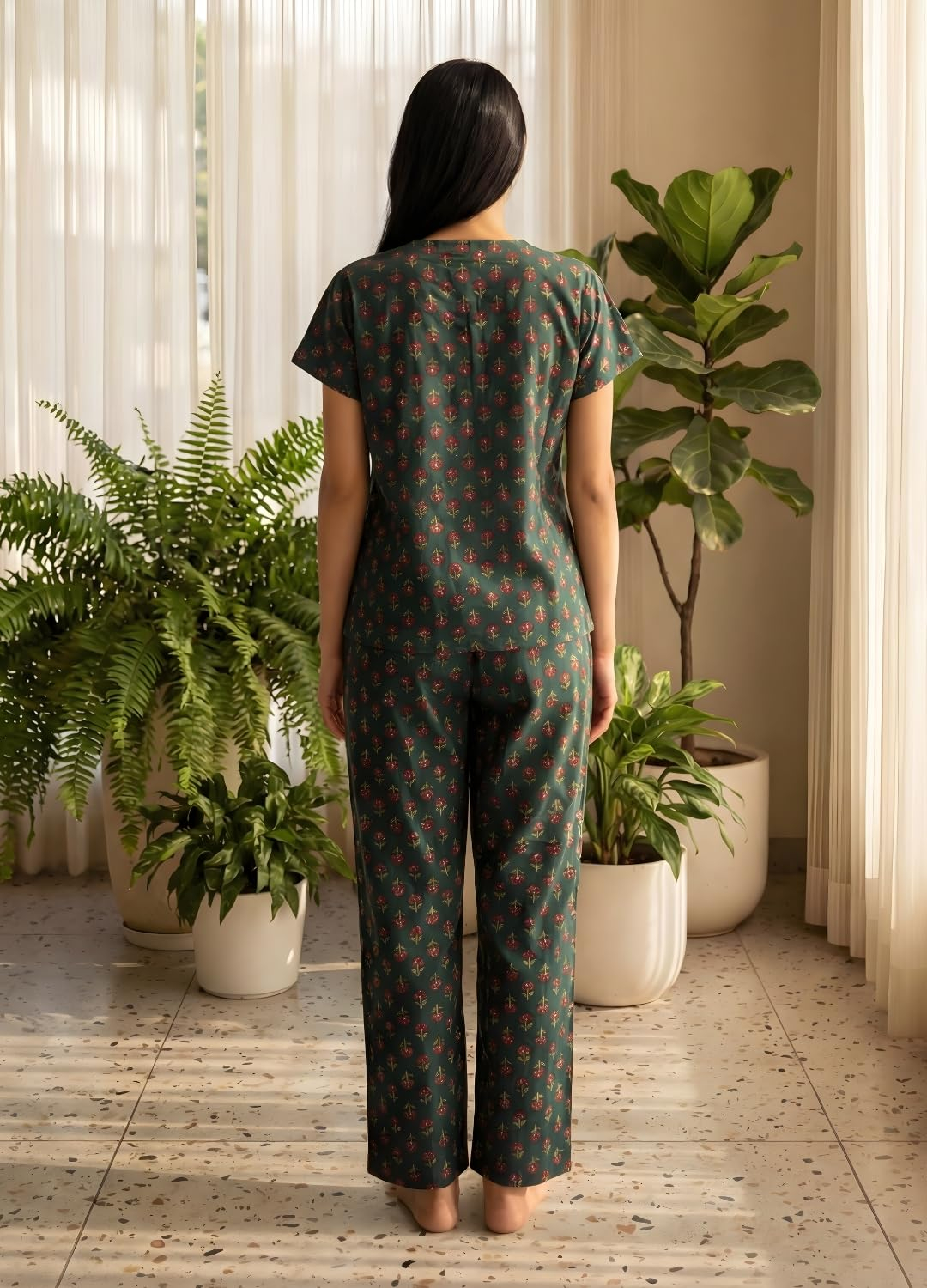 Women Pure Cotton Printed Pajama Set - Image 2