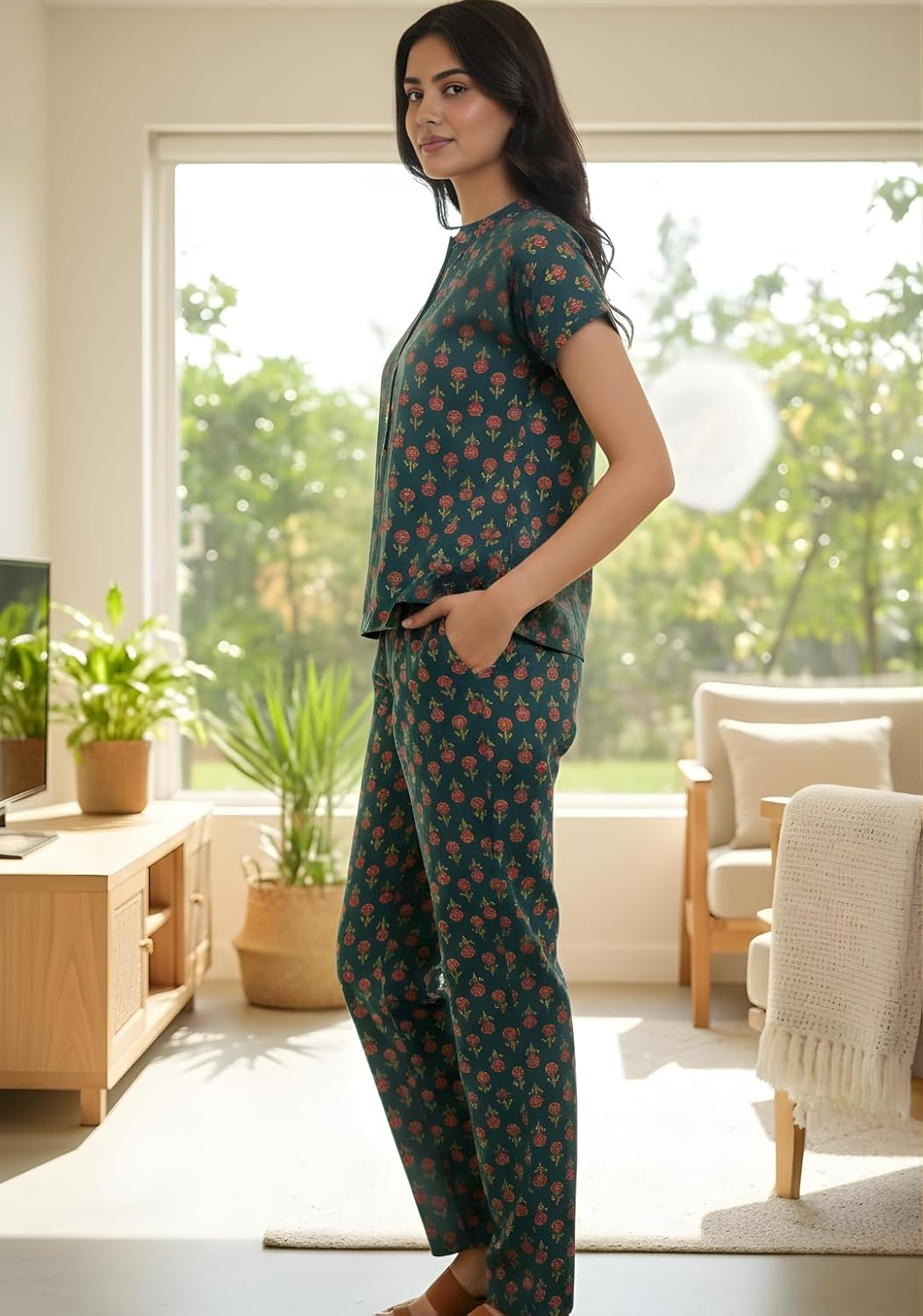 Women Pure Cotton Printed Pajama Set - Image 3