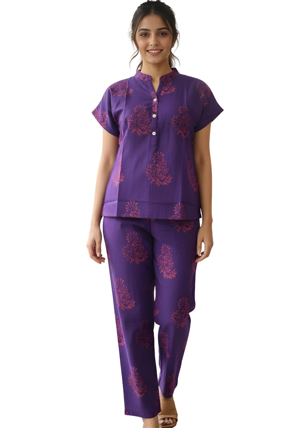 Women Pure Cotton Printed Pajama Set - Image 36
