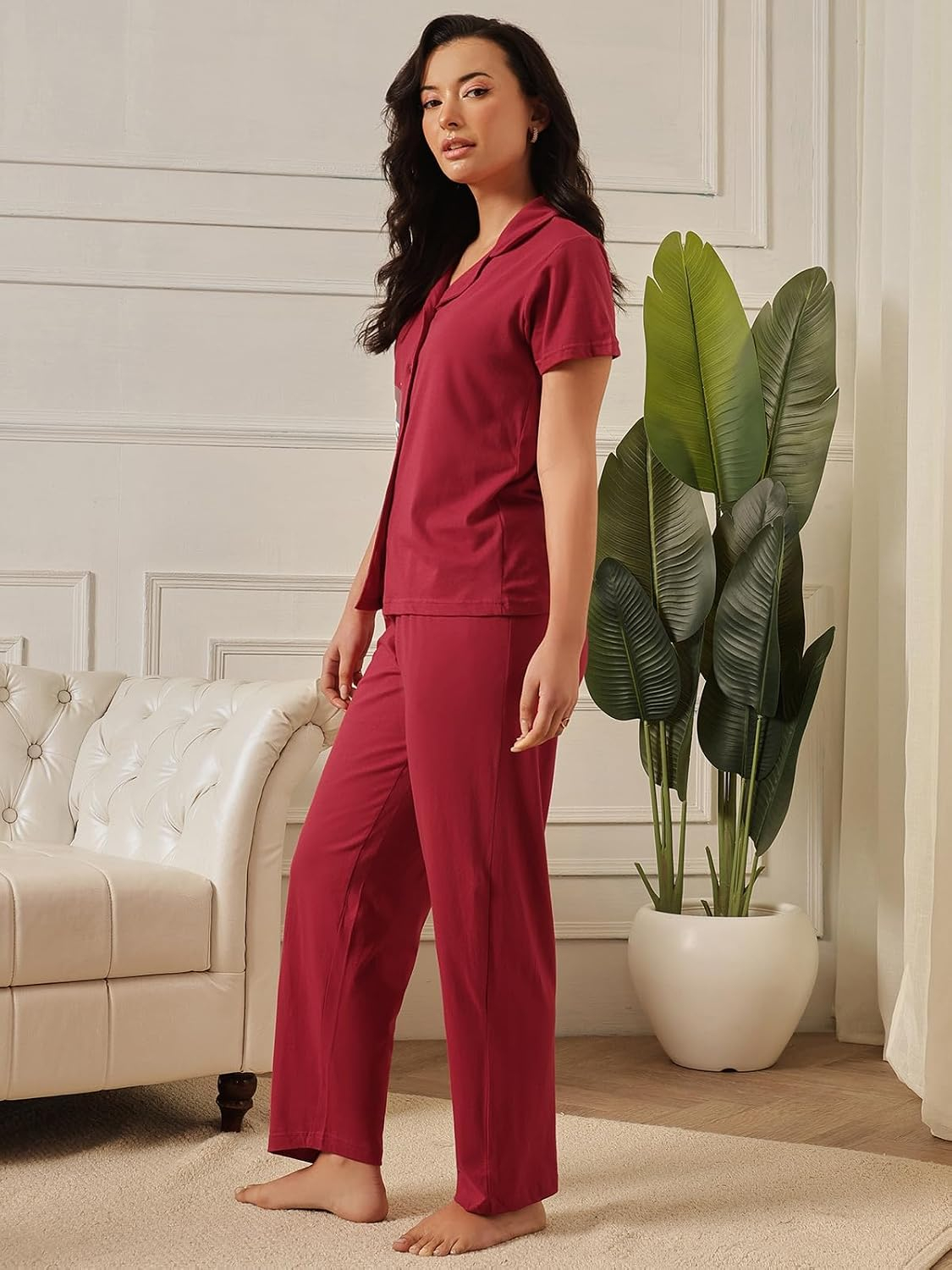 Women Cotton Button Down Pyjama Night Suit Set - Image 2