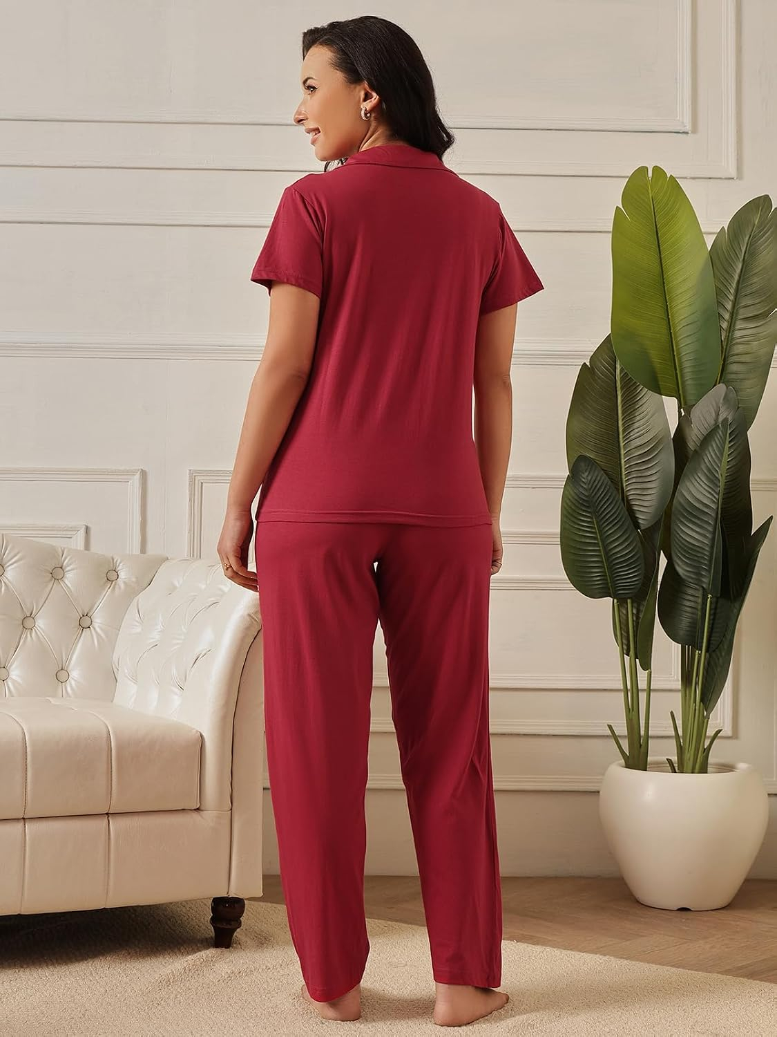 Women Cotton Button Down Pyjama Night Suit Set - Image 4