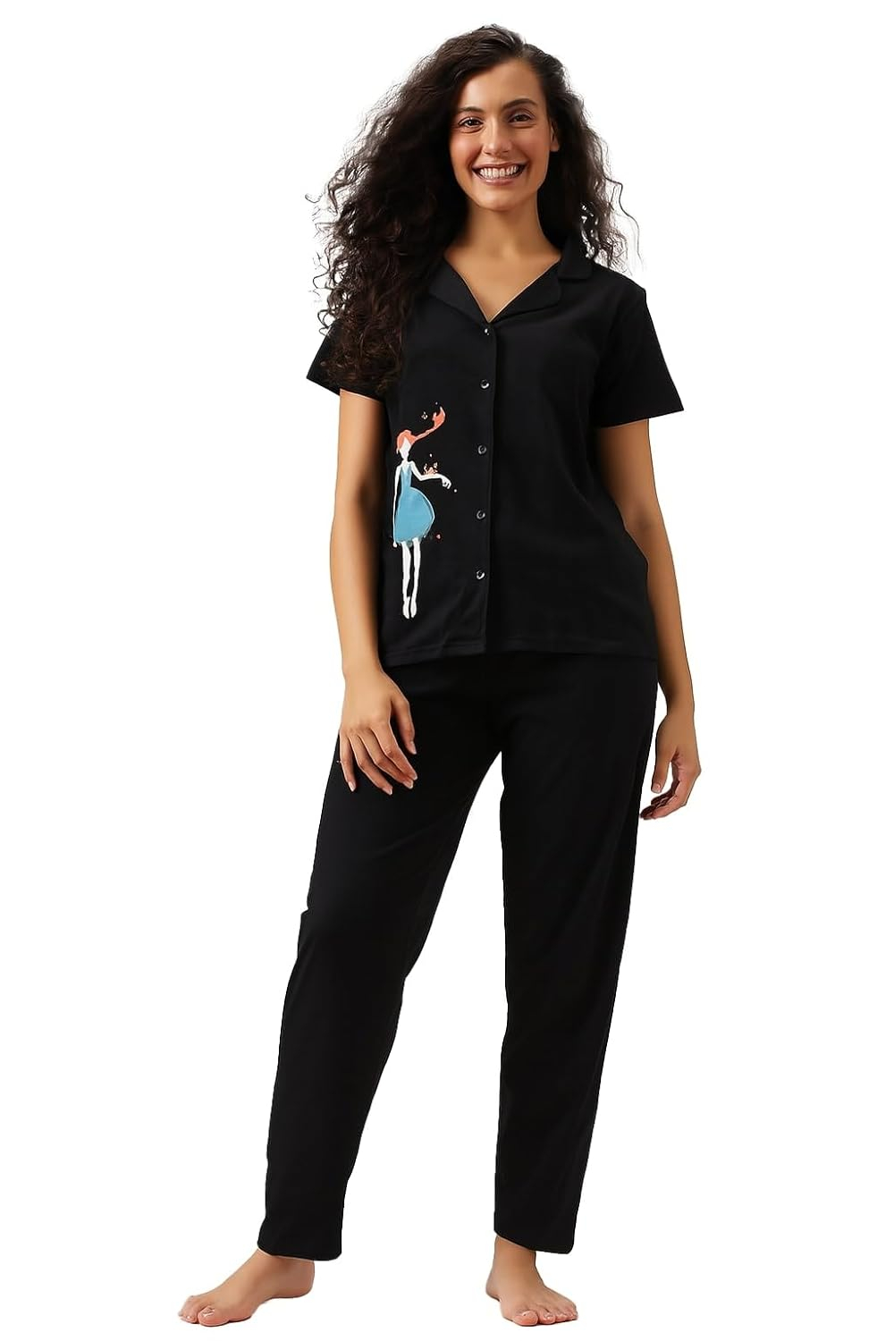 Women Cotton Button Down Pyjama Night Suit Set - Image 10